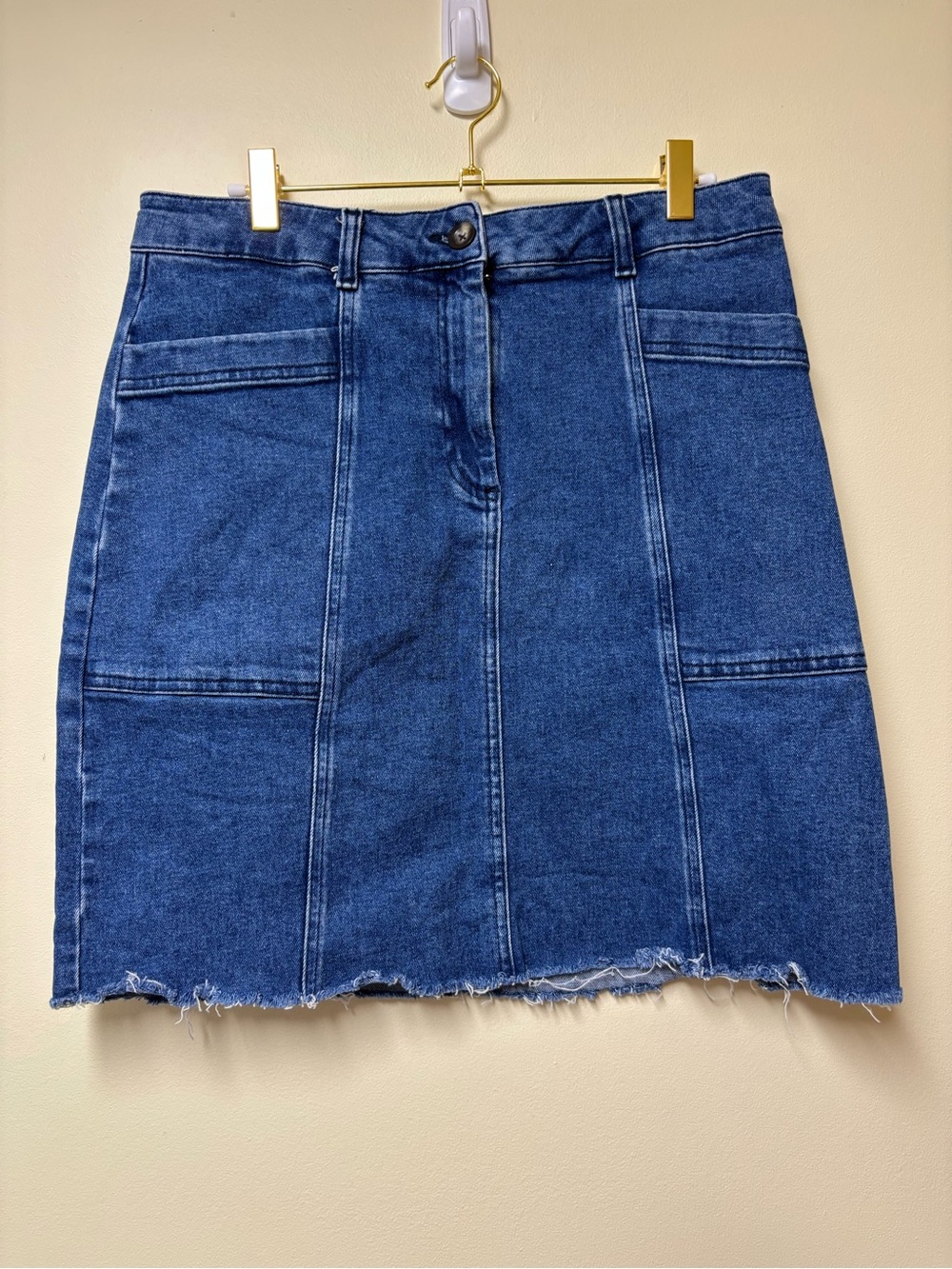 Boden Denim Patch Jean Fray Hem Mini Skirt 8L